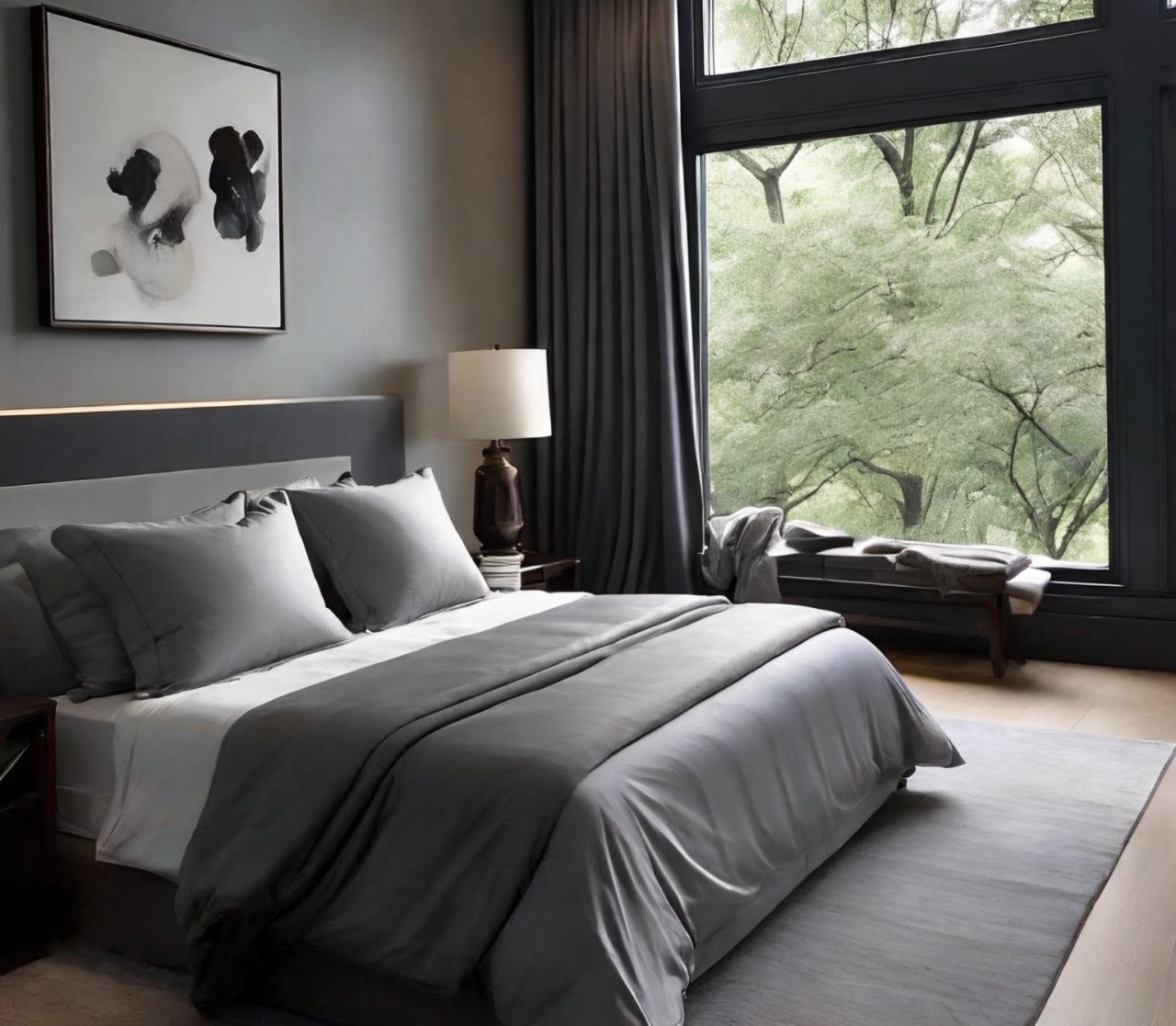 22-momme mulberry silk sheets styled in slate gray — Delite Luxury